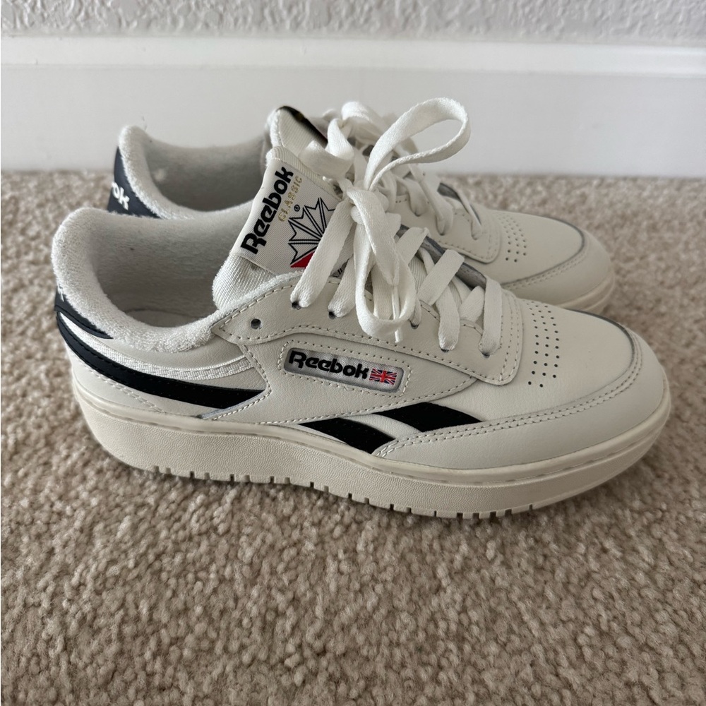 Women’s Reebok White and Black Platform Sneakers